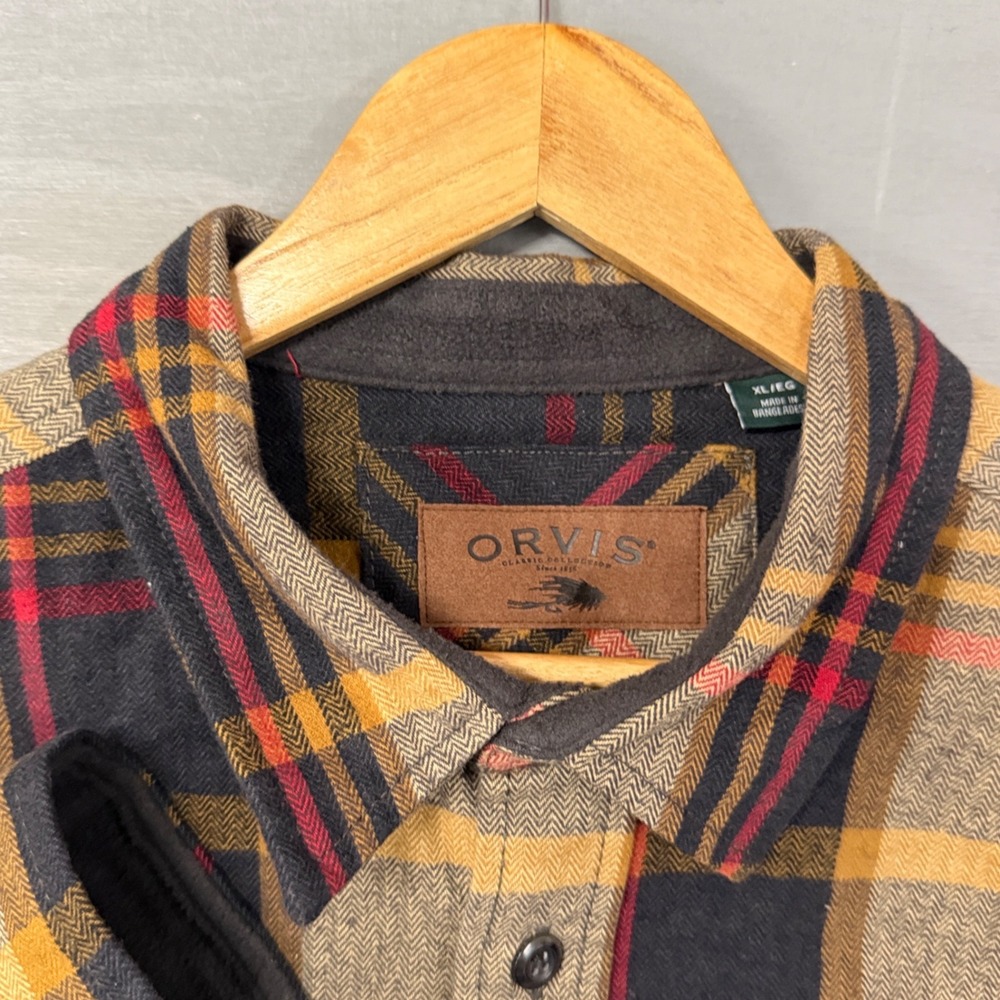 Orvis Men's Plaid Flannel Shirt Jacket  Shacket Long Sleeve Button Up‎ XL Tan - Picture 4 of 6